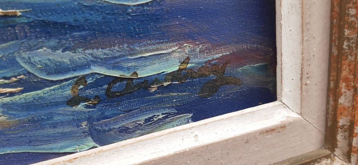 Large oil on canvas "Mediterranean Sea" signed Louis Audrey