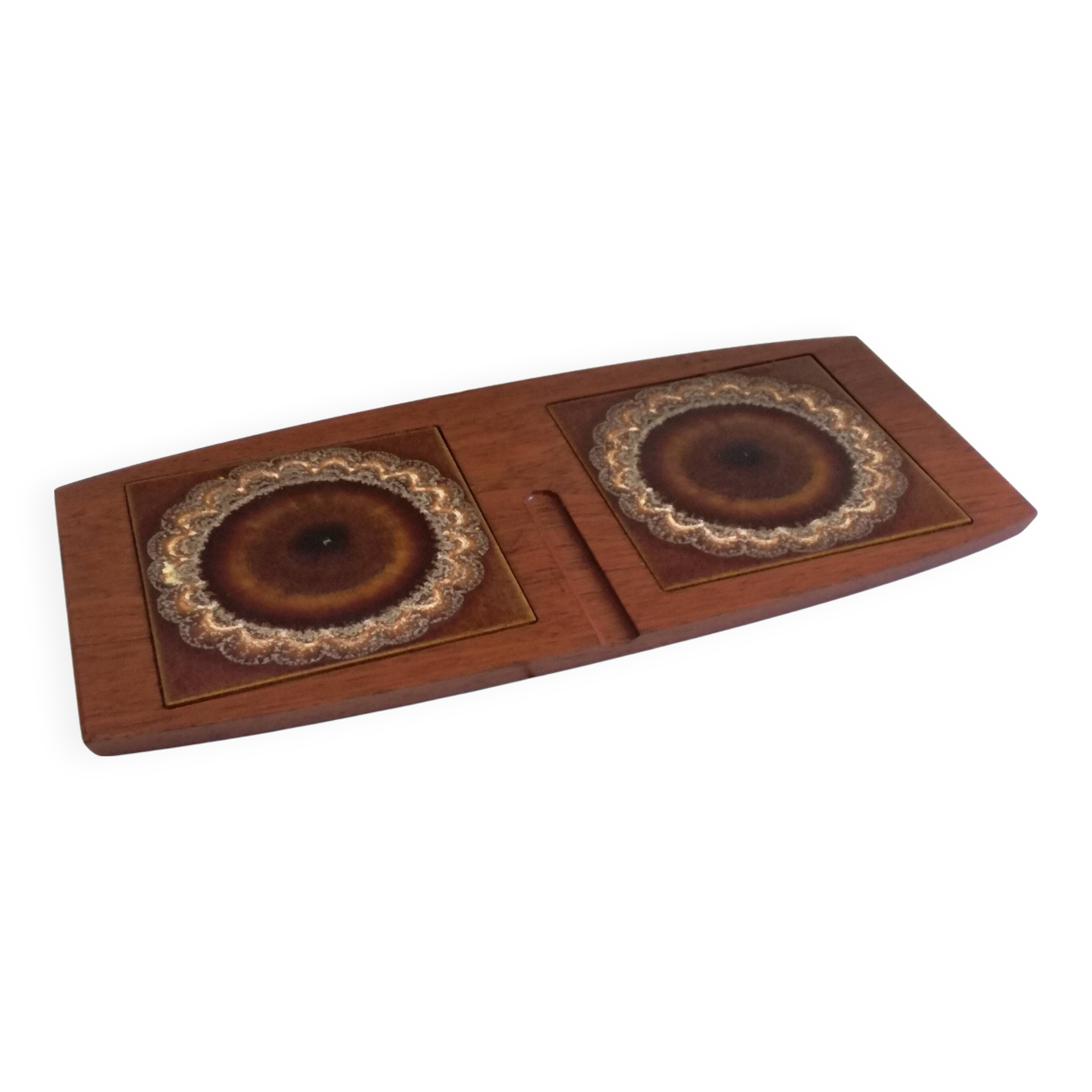 Wyncraft ceramic and teak trivet, England, 1970