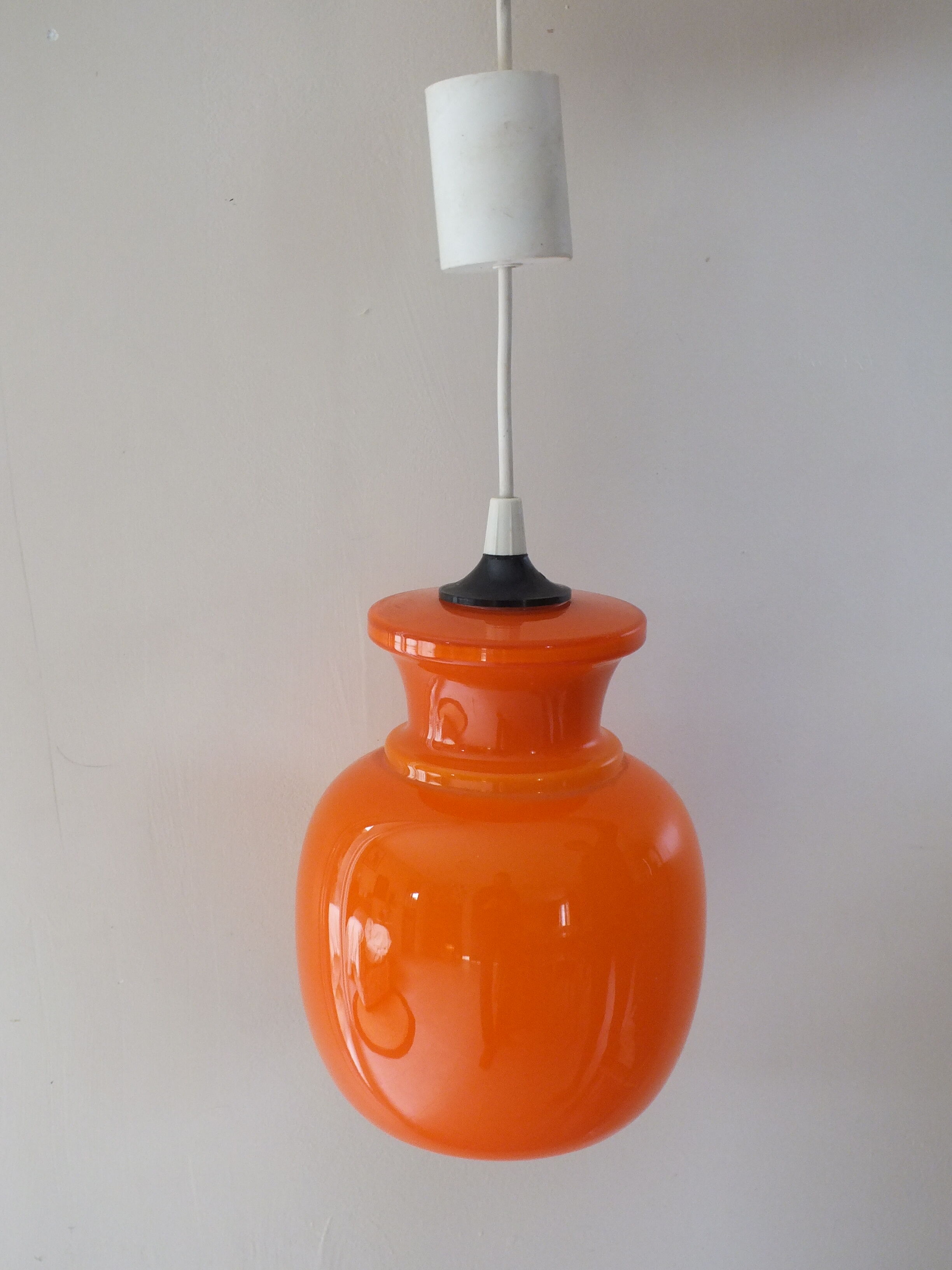 Vintage pendant lamp in orange opaline glass from the 70s