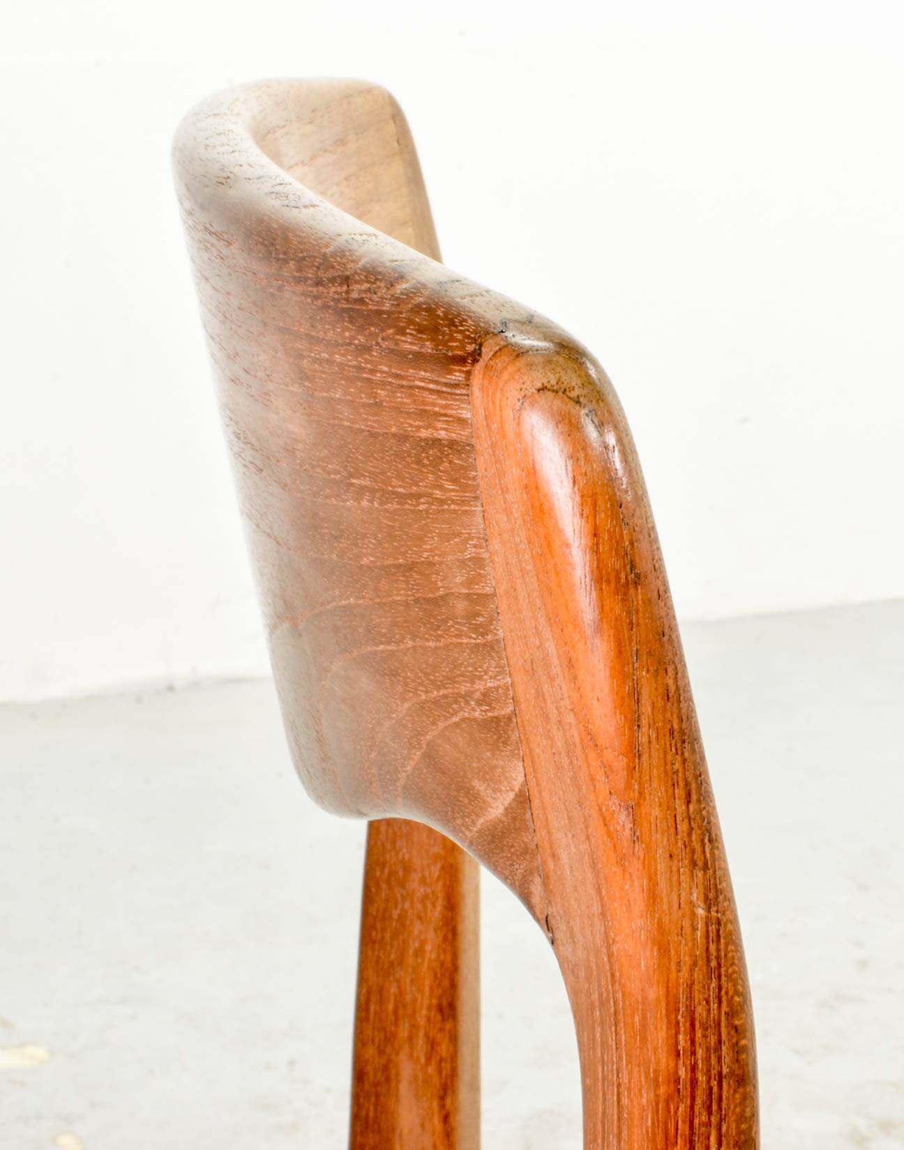 Niels Otto Moller Style Solid Teak Wood Dining Chairs with Leatherette 50s