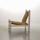 Charlotte Perriand Style Low Seat White Wicker Oak Lounge Chair and Stool