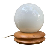 Lamp wood base turned opaline