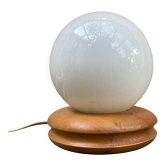 Lamp wood base turned opaline