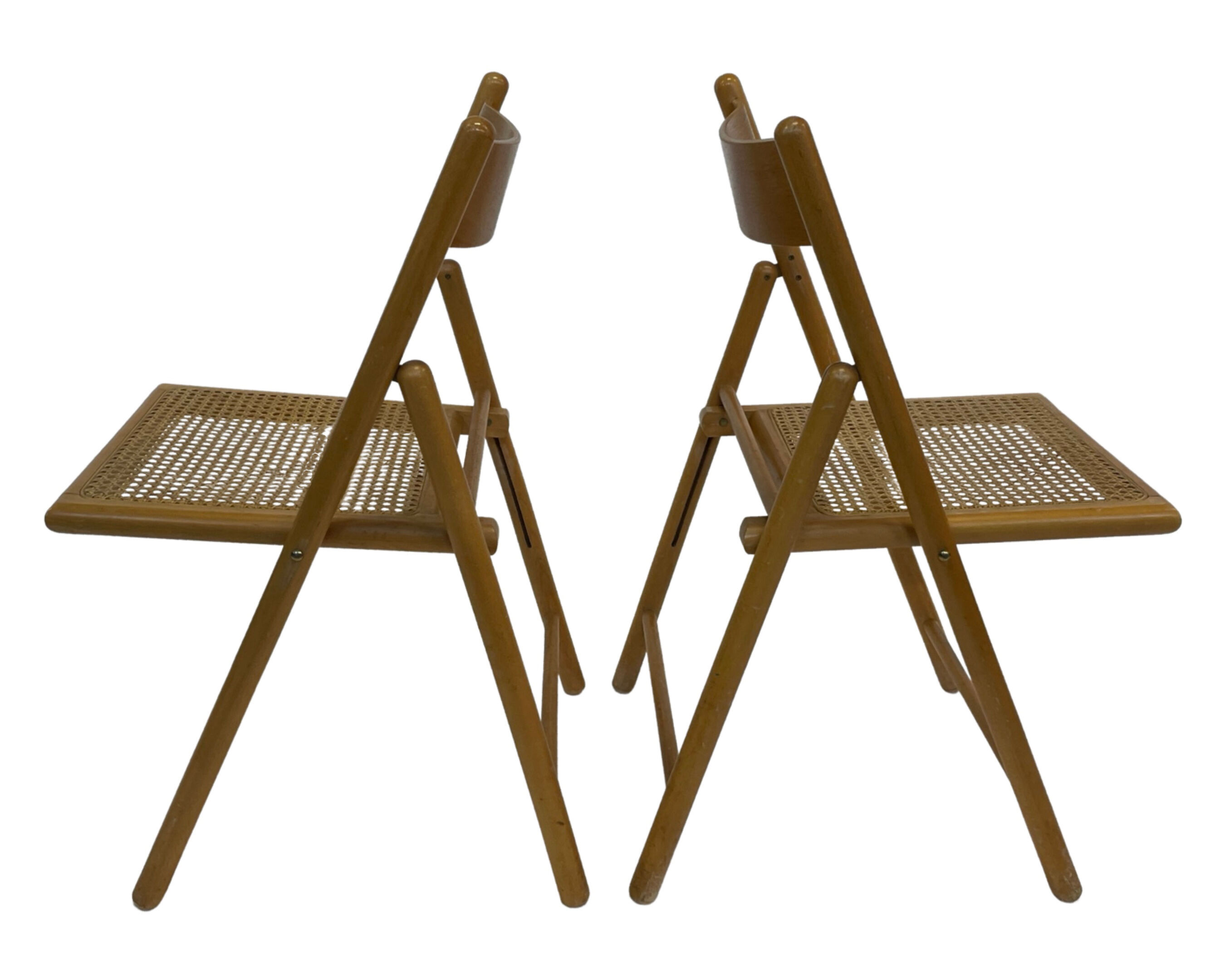 Set of four vintage folding chairs with webbing and wood 1970s