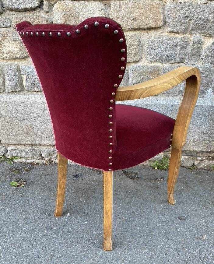 Pair of vintage studded velvet bridge chairs, 1950s