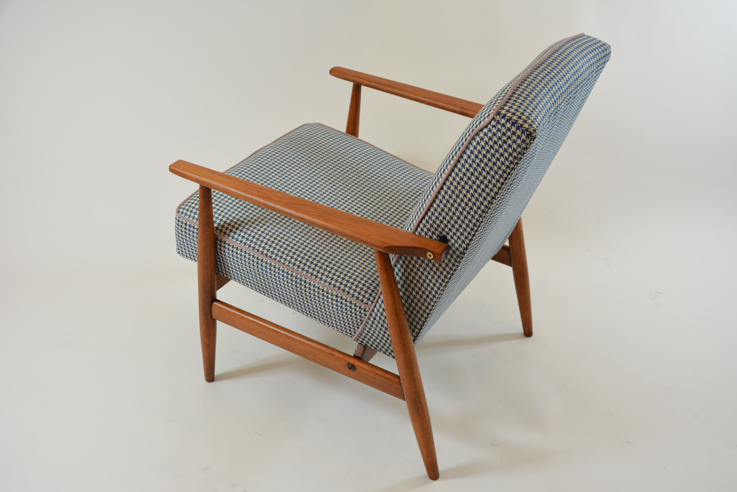Fauteuil Fox pieds de poule bleu