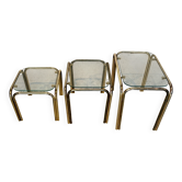 Vintage 1970s nesting tables in brass and glass – set of 3