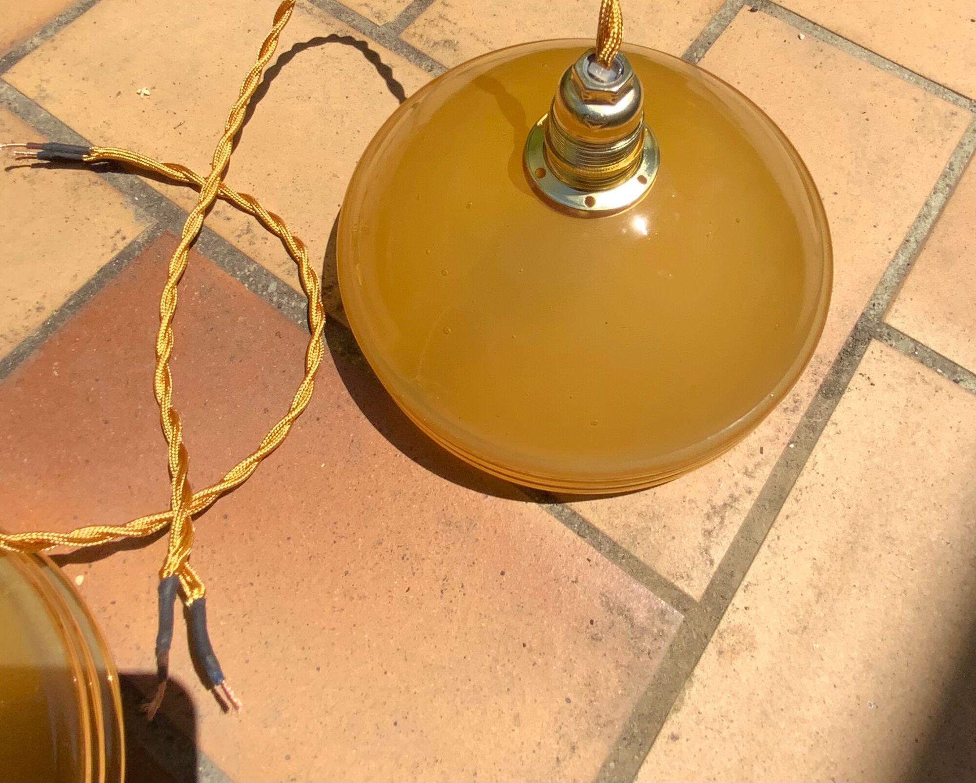 Suspension duo frosted glass orange and golden electricity new