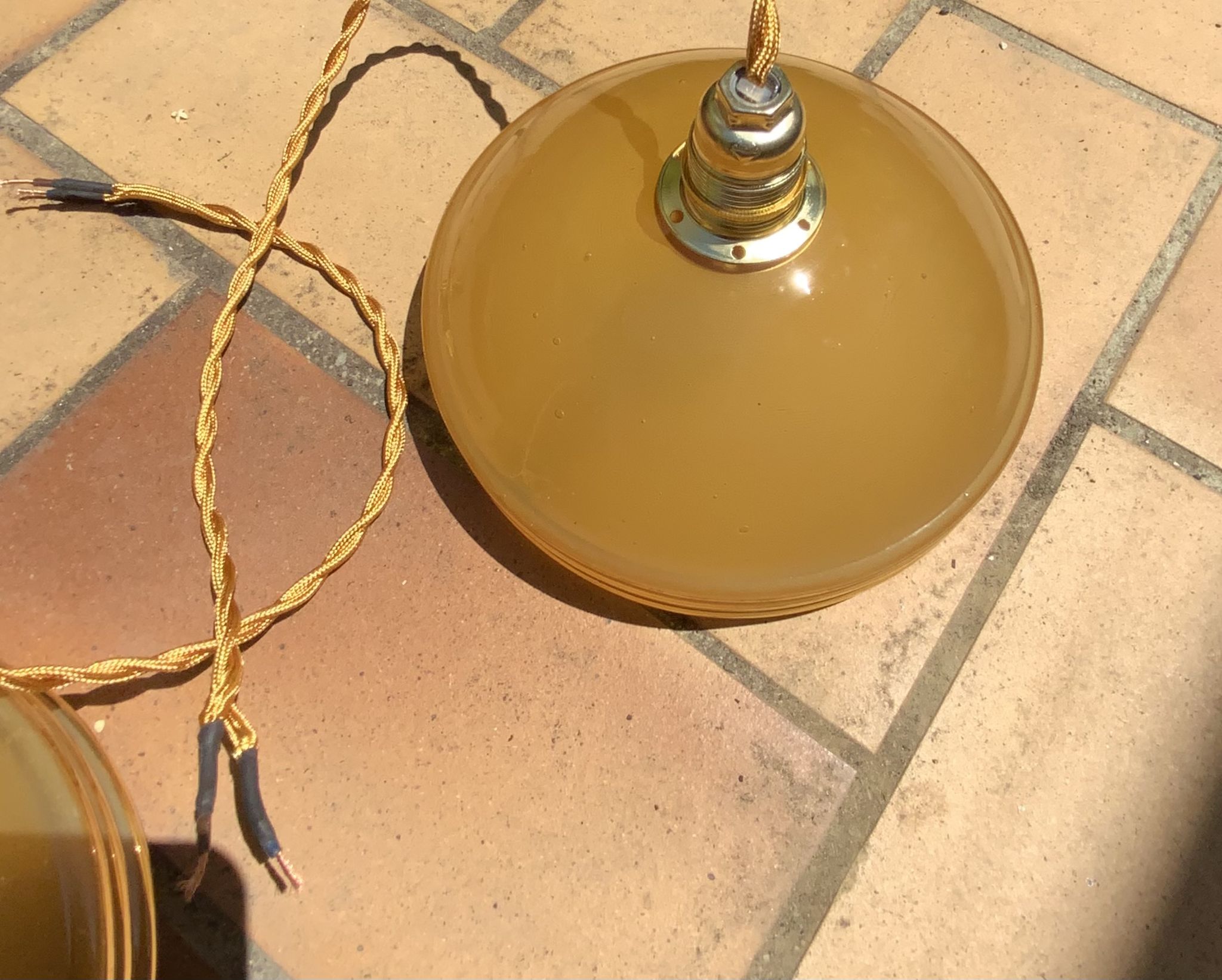 Suspension duo frosted glass orange and golden electricity new