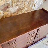 Large vintage chest of drawers with four drawers and one door in oak, circa 1960s
