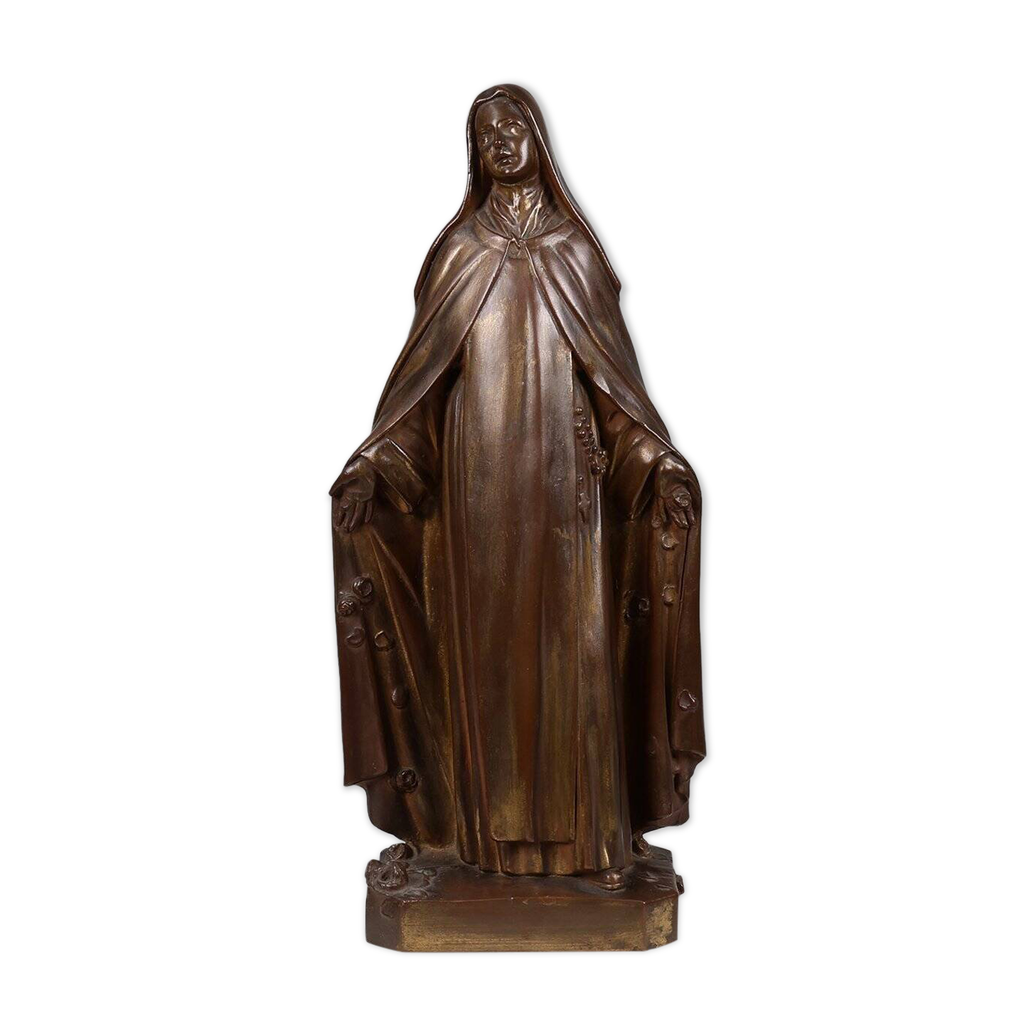 Large Holy Maria Statue in Bronze Painted Plaster, Belgium, 1930s
