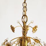 Lustre en verre doré et cristal de Palwa, Allemagne, années 1970