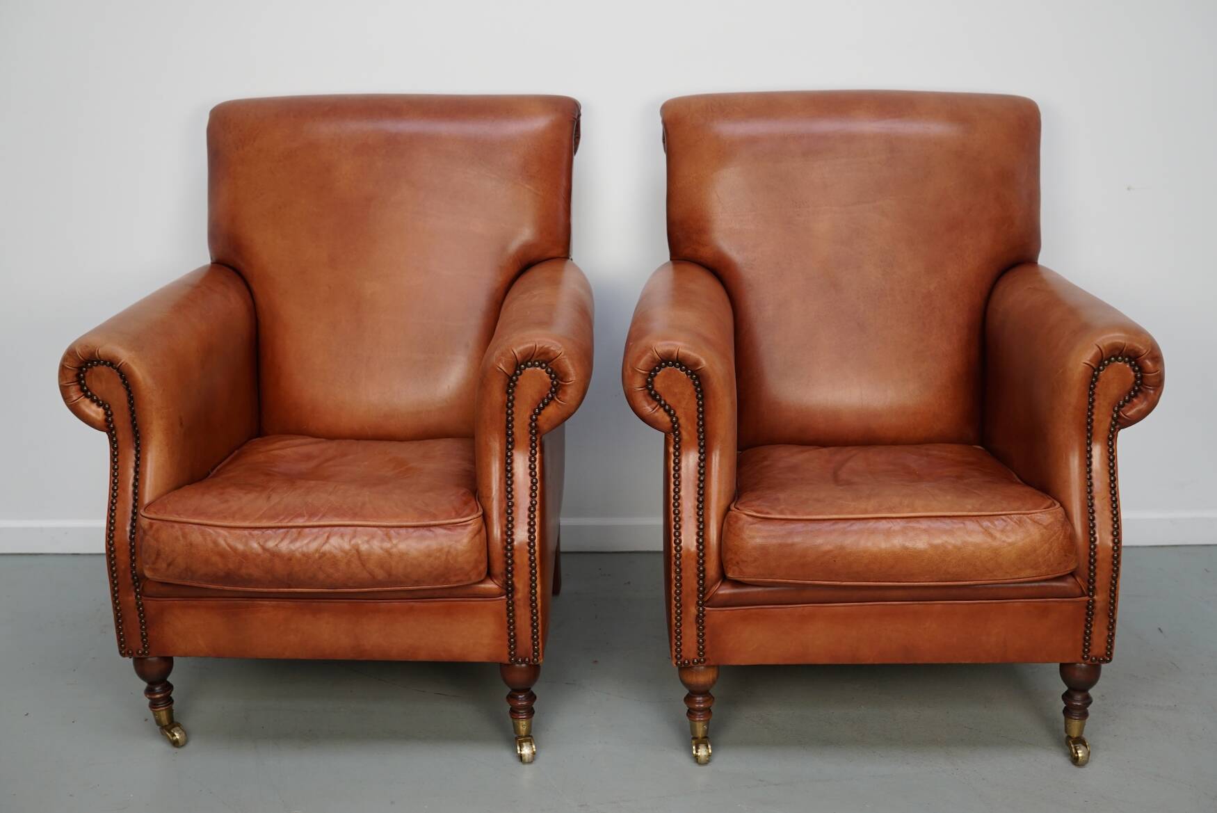 Vintage Dutch Cognac-Coloured Leather Club Chairs, Set of 2