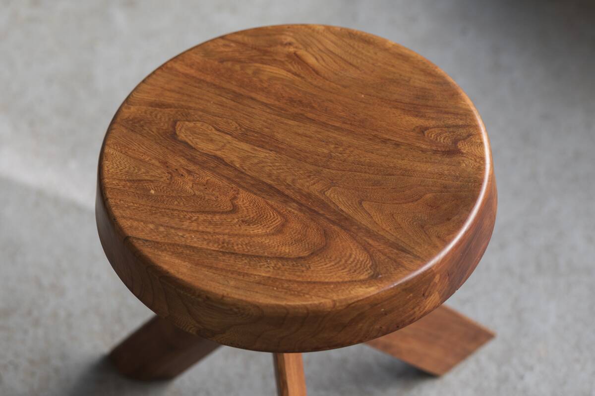 Elm wood stool 'S31' by Pierre Chapo, France, 1974