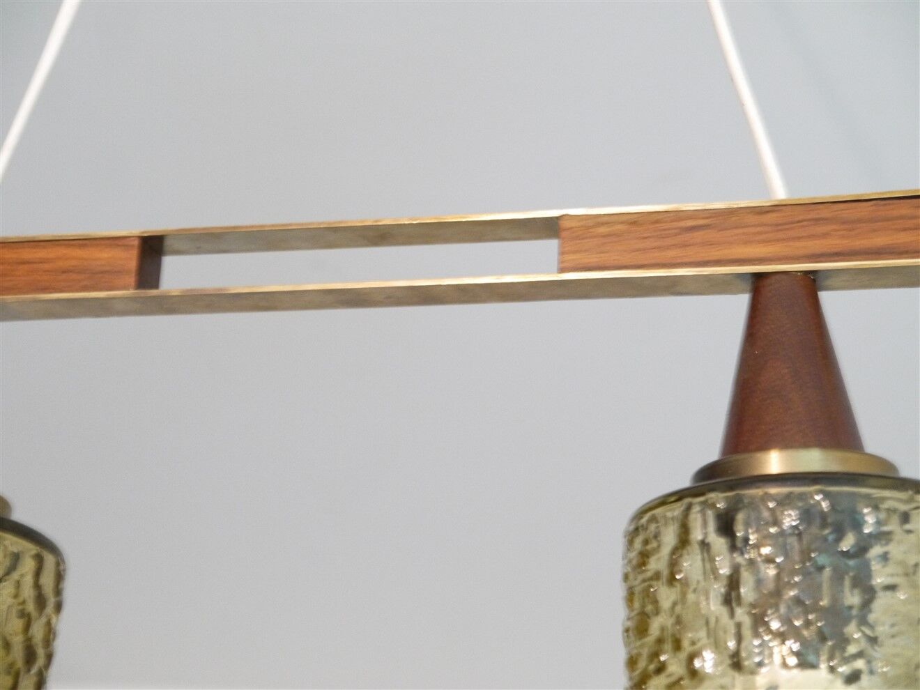 Scandinavian glass and teak pendant lamp 1960