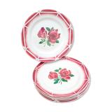 6 plates pink flowers Cibon Digoin sarreguemines