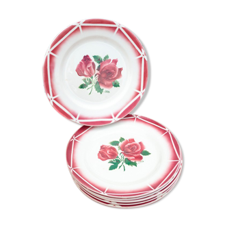 6 plates pink flowers Cibon Digoin sarreguemines
