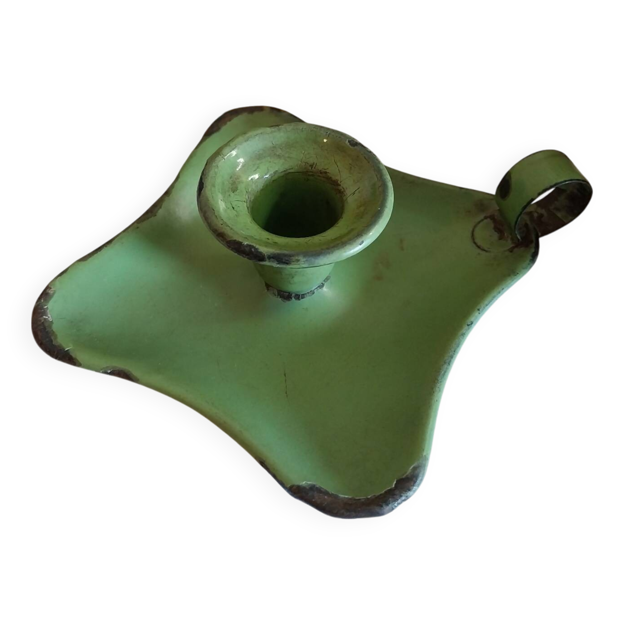 Old enamelled metal cellar rat candle holder