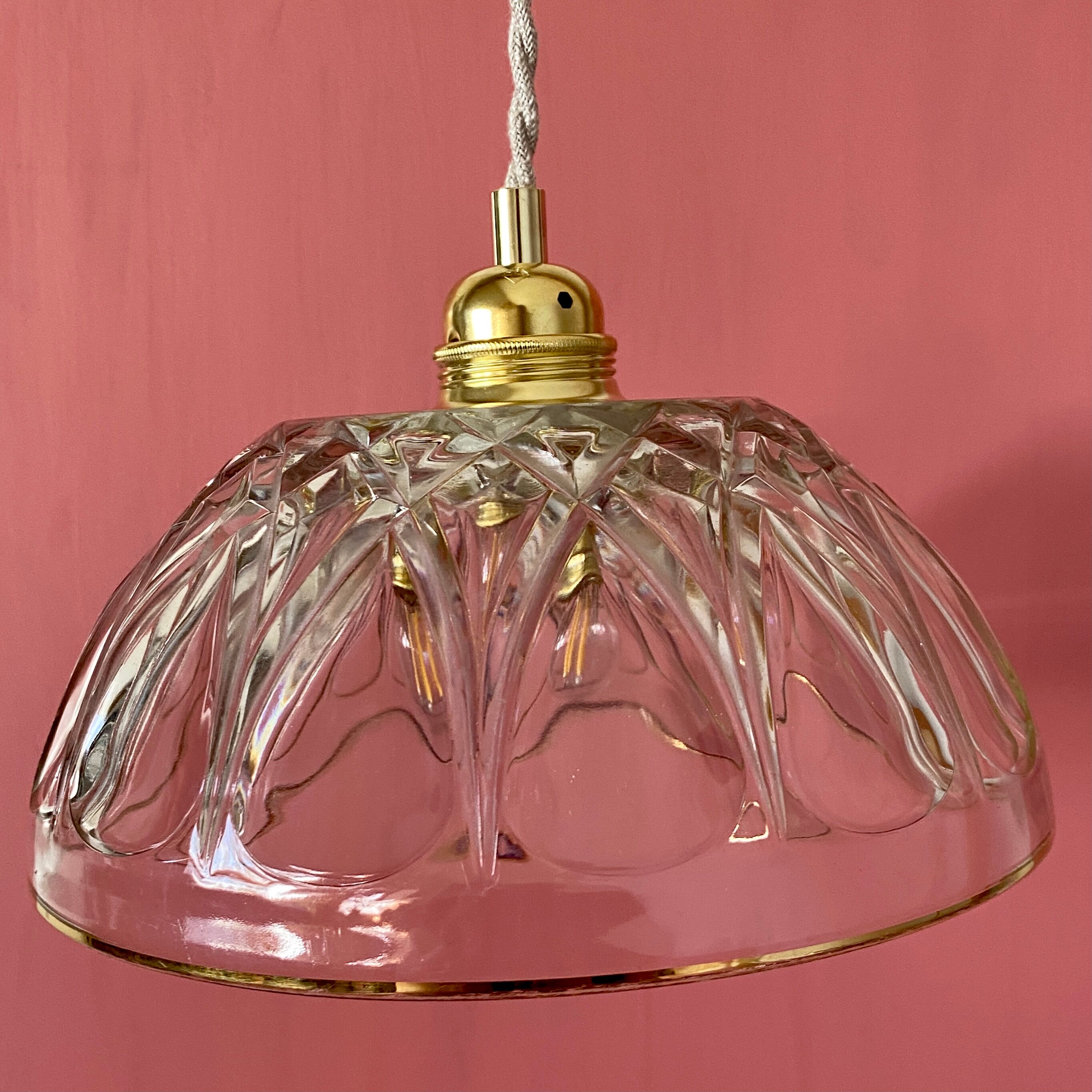 Vintage aabt-jour pendant lamp in molded glass