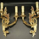 Large pair of Rocaille / Rococo / Baroque style wall lights - gilded bronze