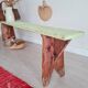Banc de ferme ancien en bois assise verte patinée