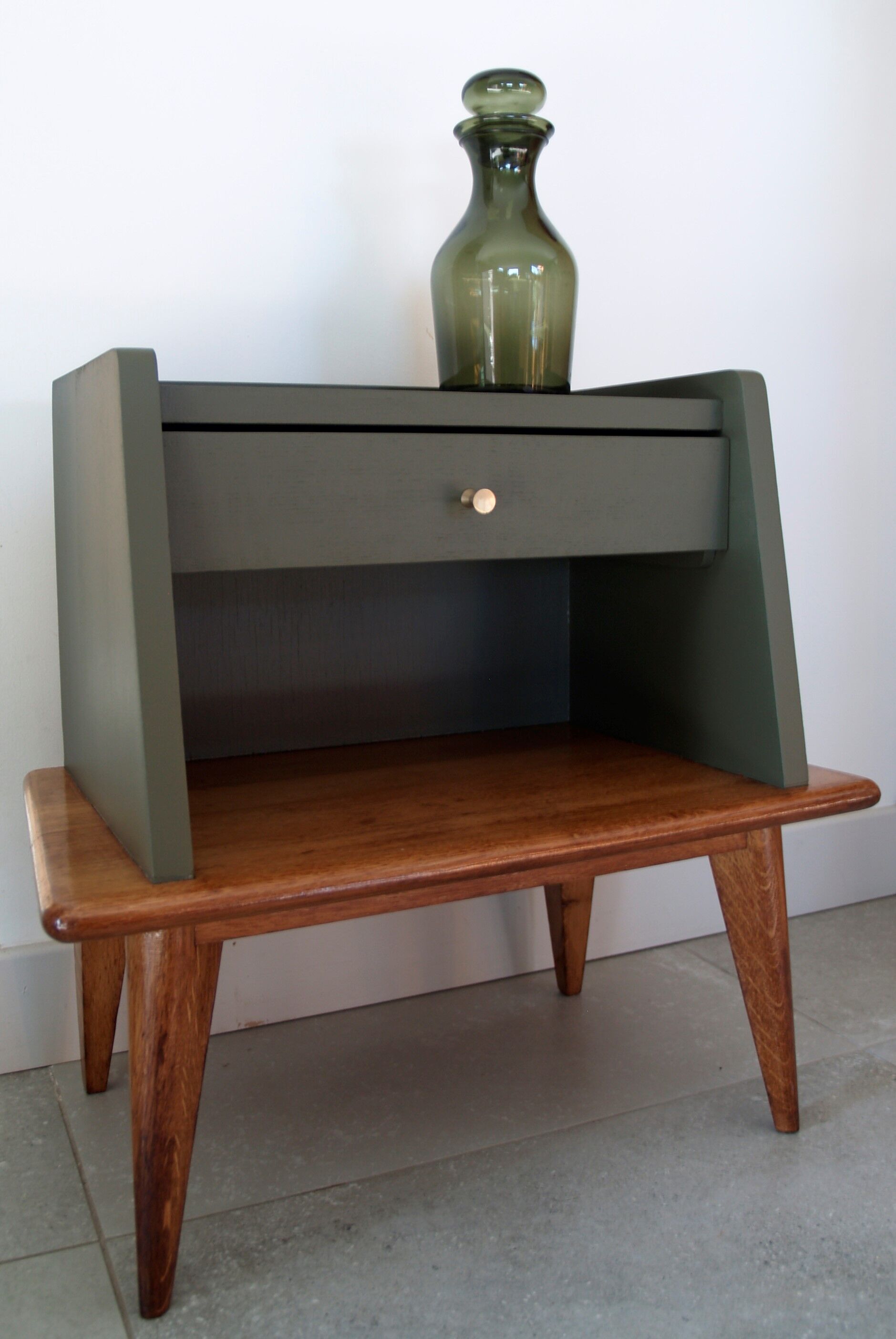 Vintage feet compass oak bedside table