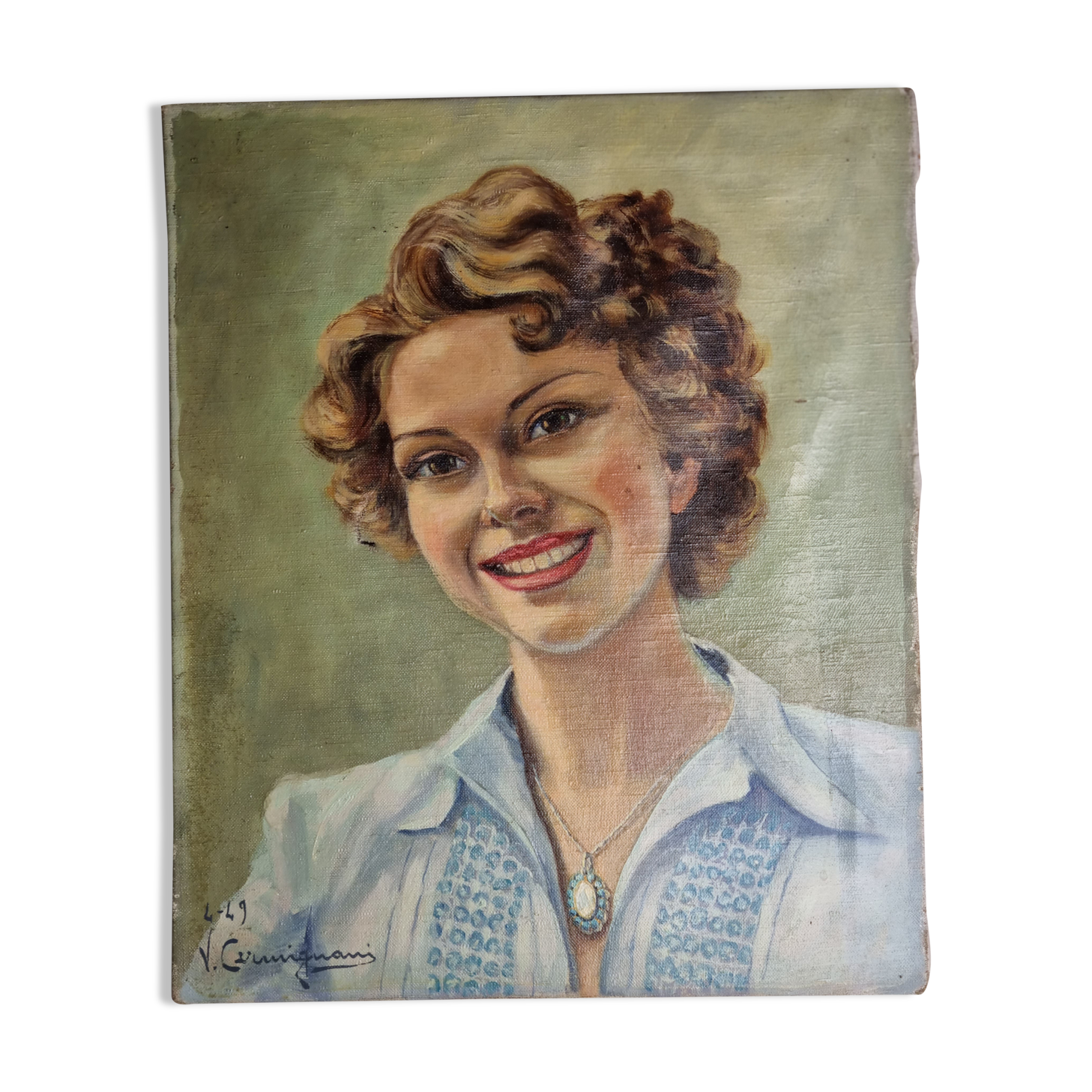 Portrait of a young woman, signed by Vincent Cermignani, 50s