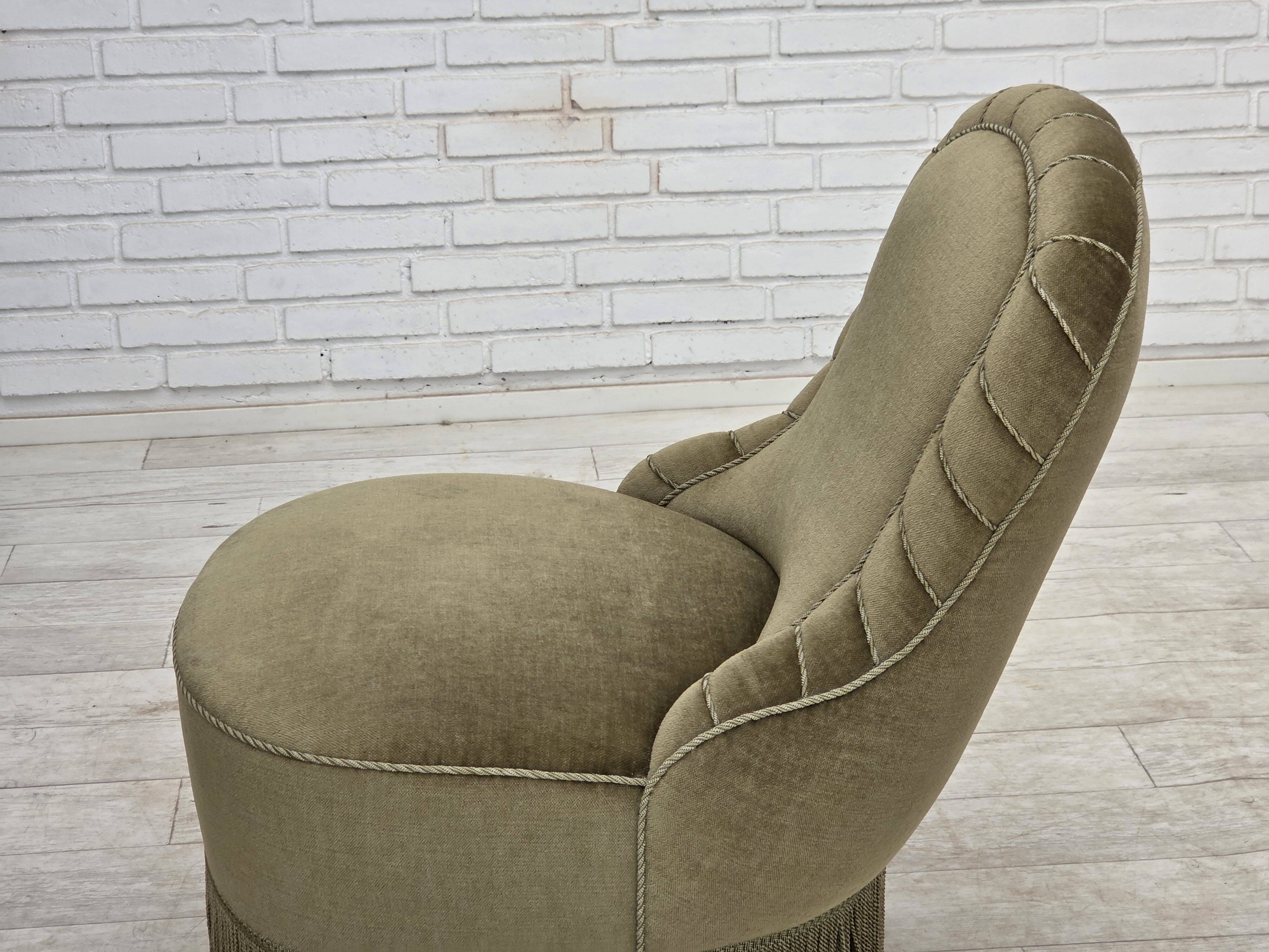 1960s, Danish easy chair, original green furniture velour.