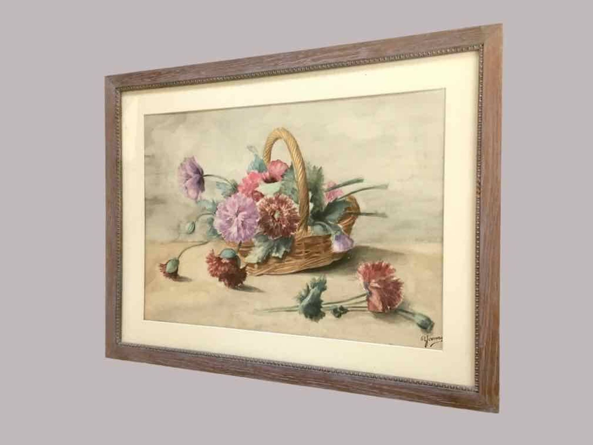 Tableau aquarelle panier de pivoines