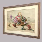 Tableau aquarelle panier de pivoines