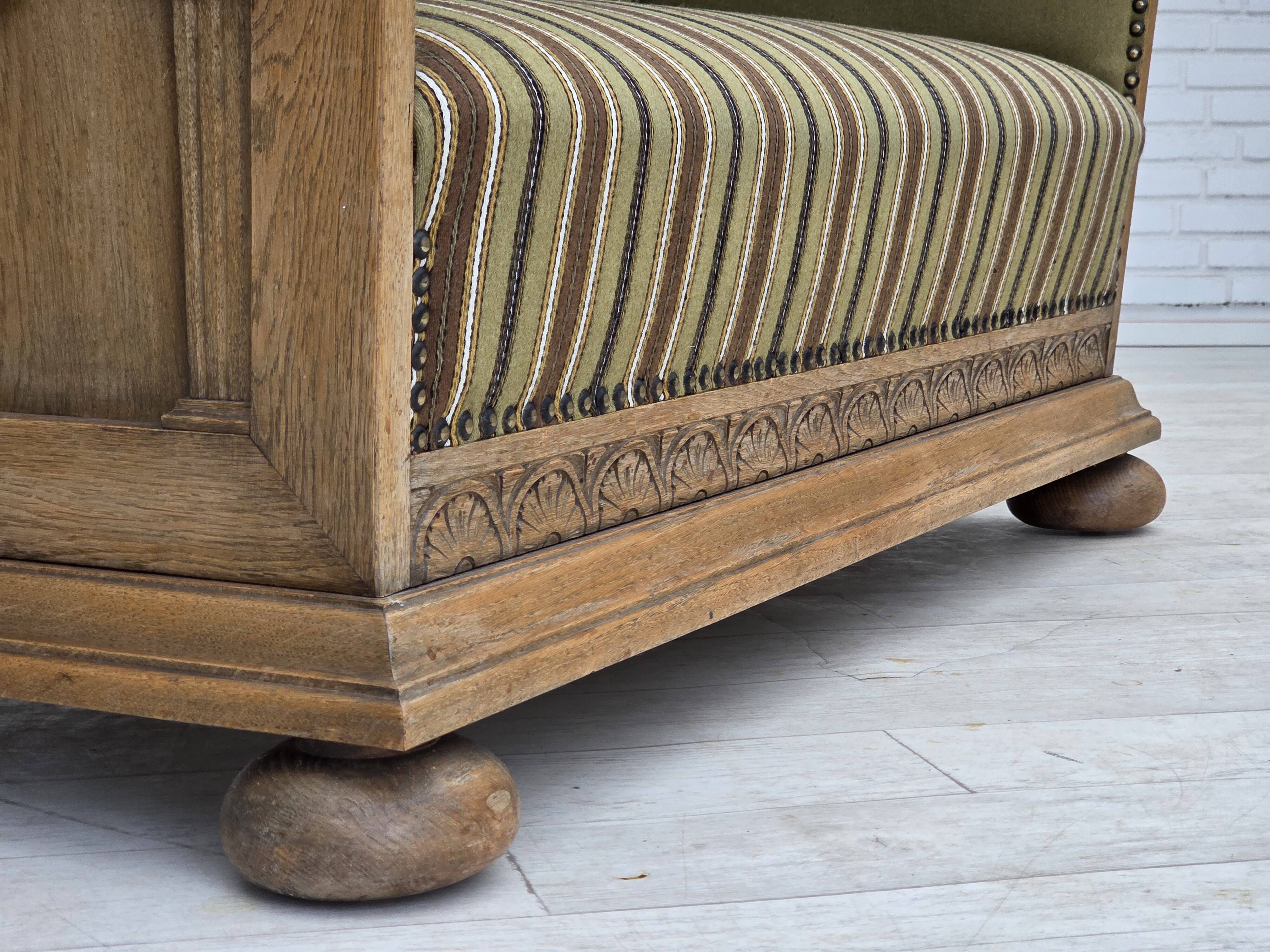 1950s, Danish 2-seater sofa, green furniture wool, oak wood.