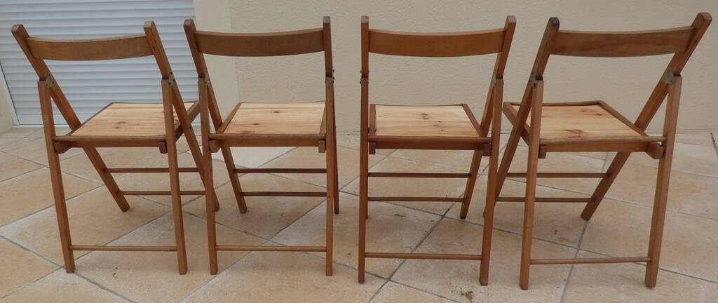 4 vintage varnished wooden chairs, folding tops, fully restored