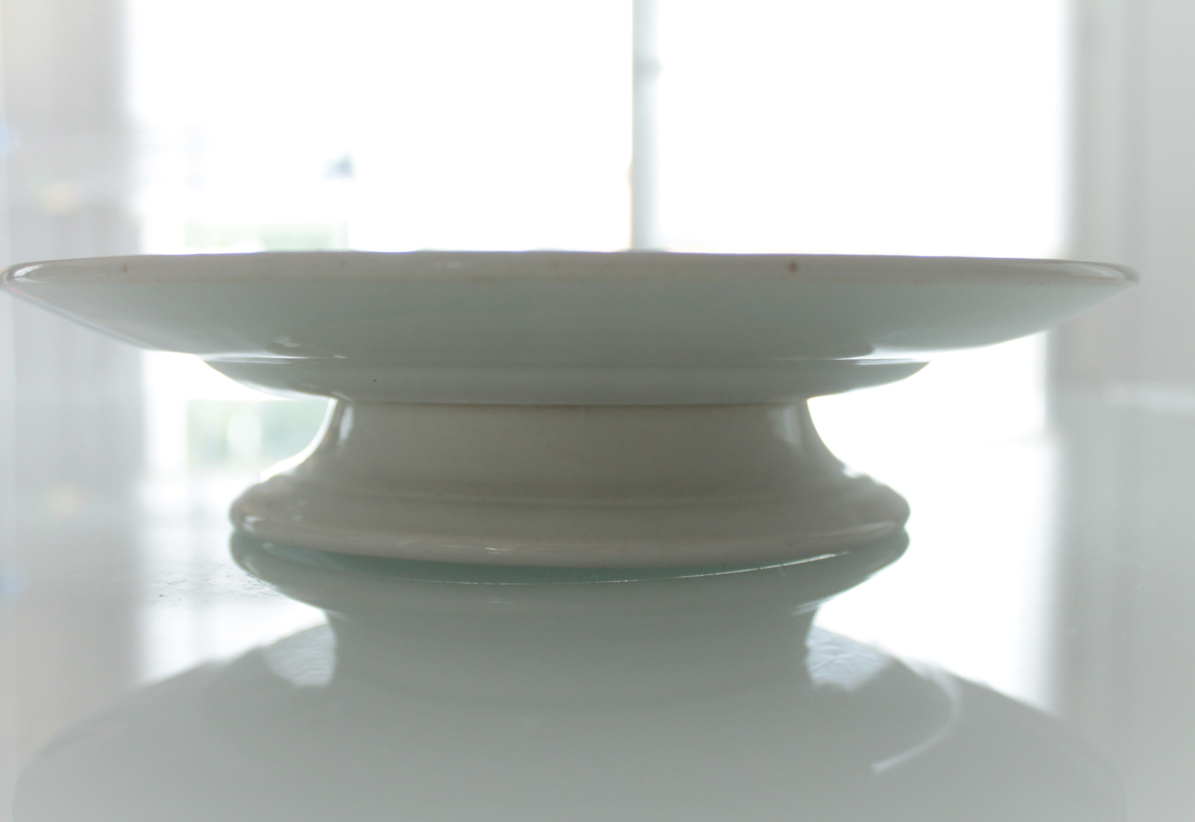 Antique French Art Deco blue & white pedestal cake dish