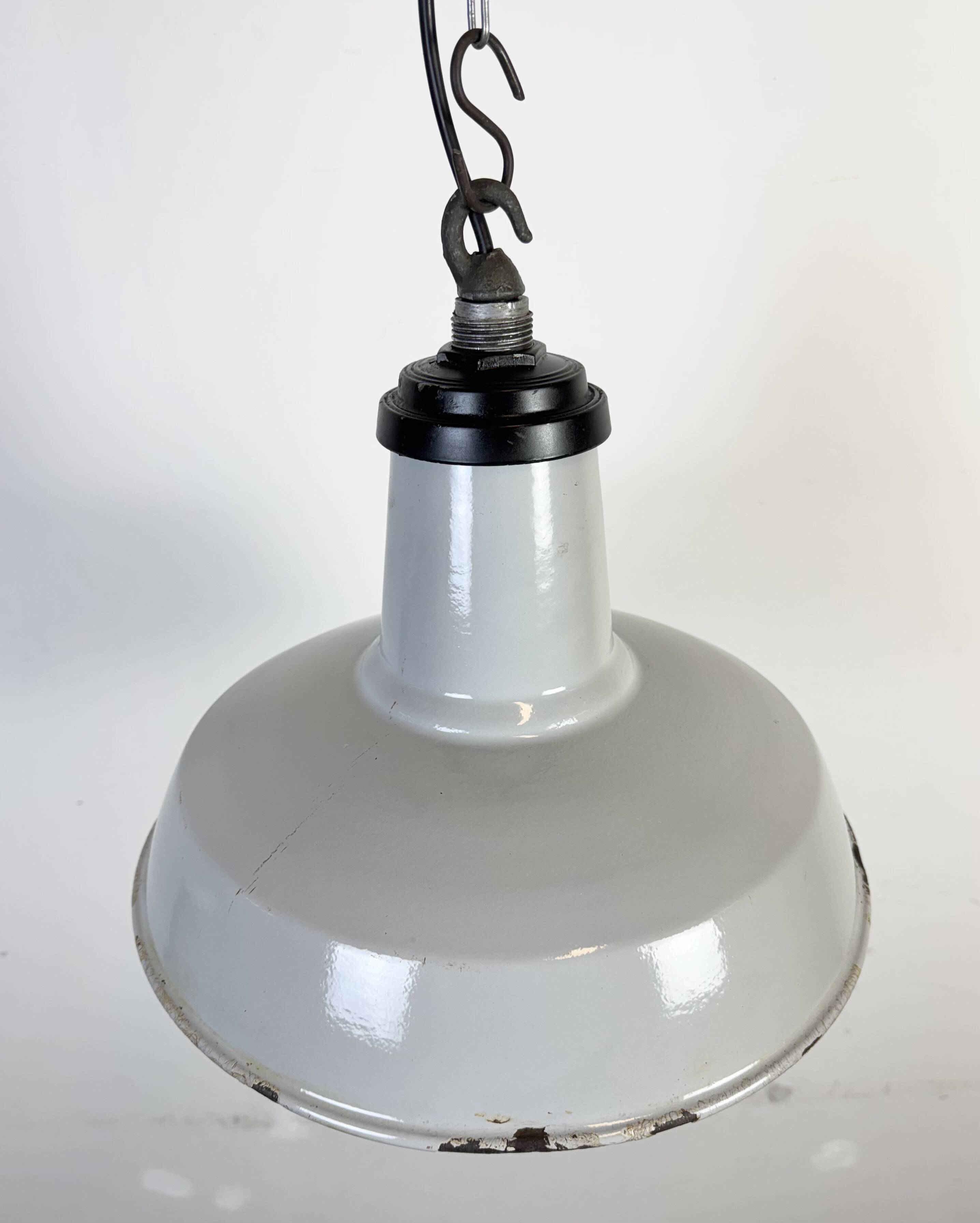 Industrial Grey Enamel Factory Pendant Lamp, 1960s