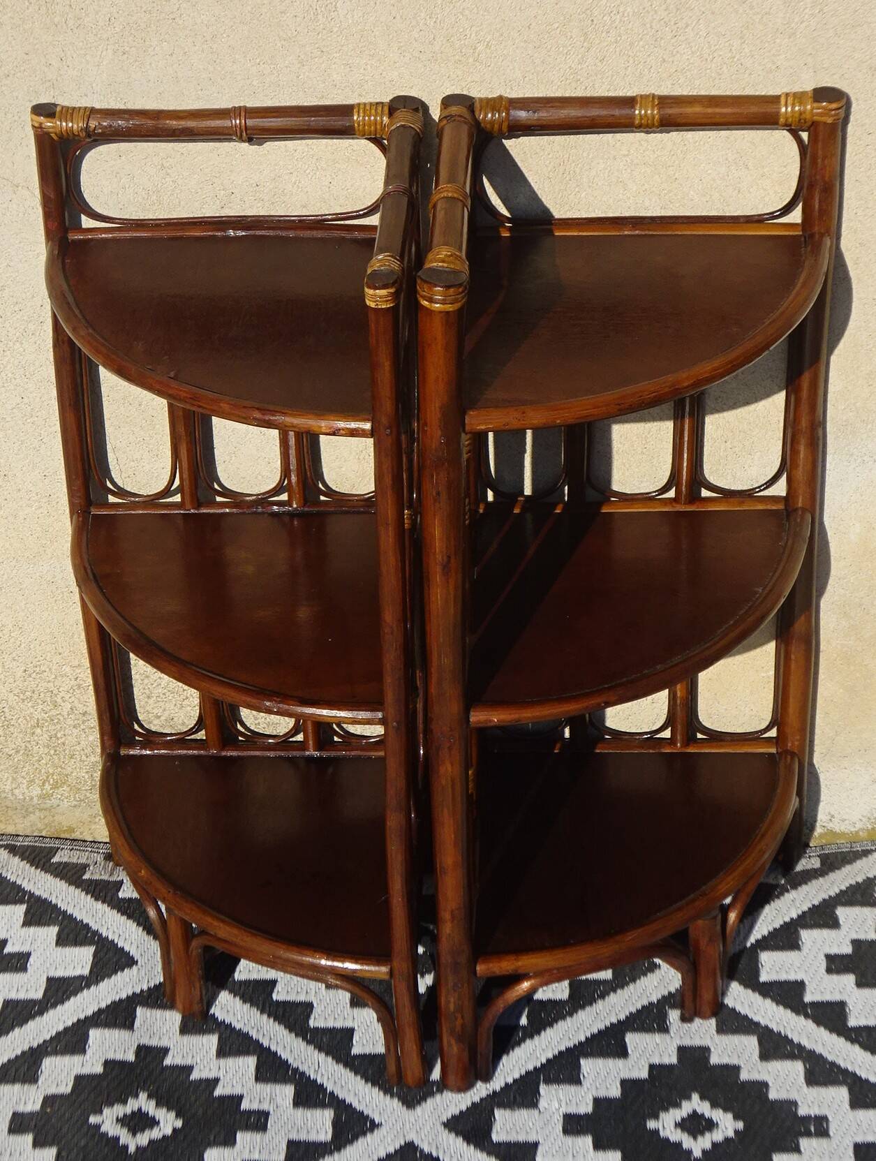 Rattan and bamboo bedside tables, both.