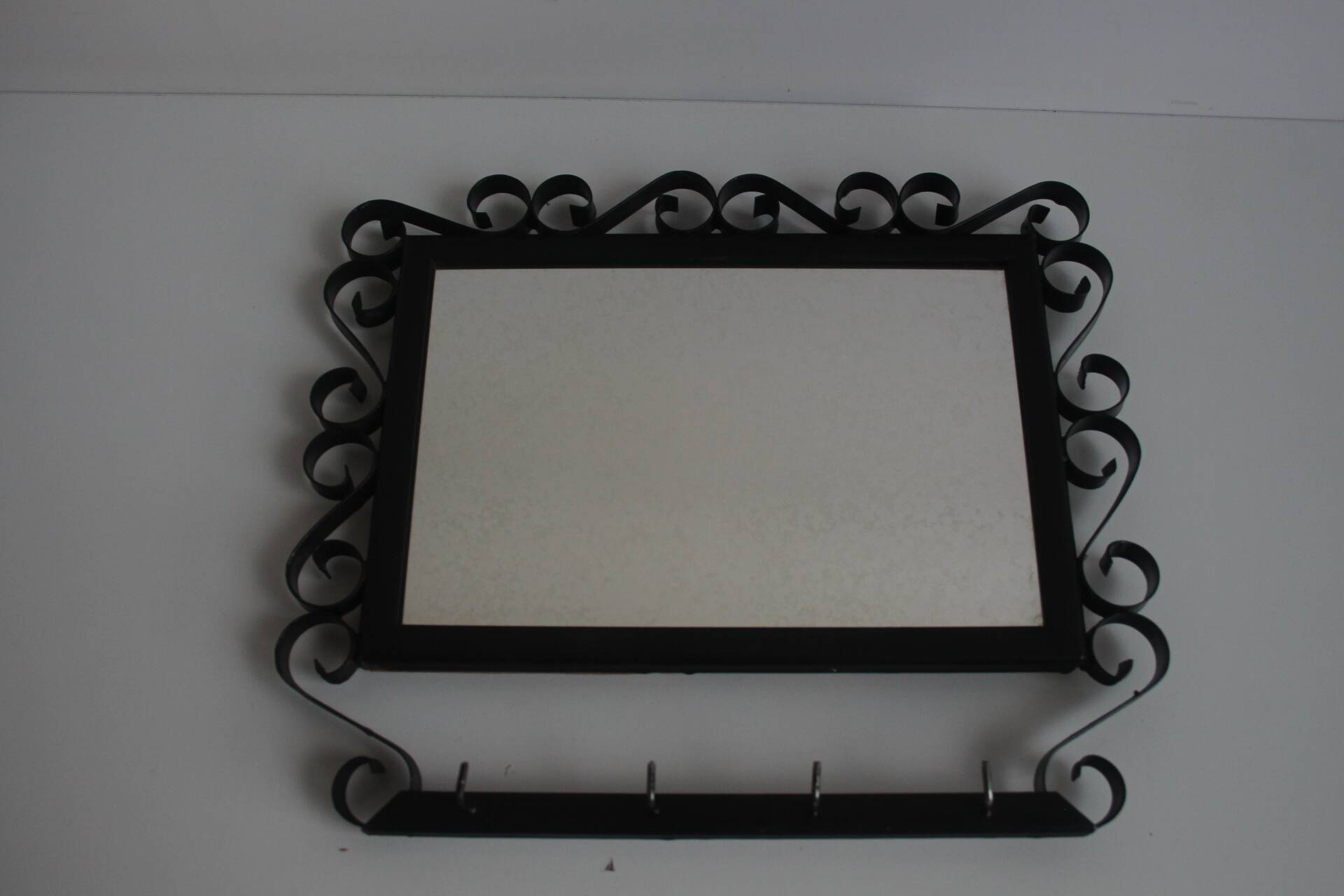 Vintage Metal Wall Mirror with Hooks, 1960's.