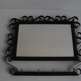 Vintage Metal Wall Mirror with Hooks, 1960's.