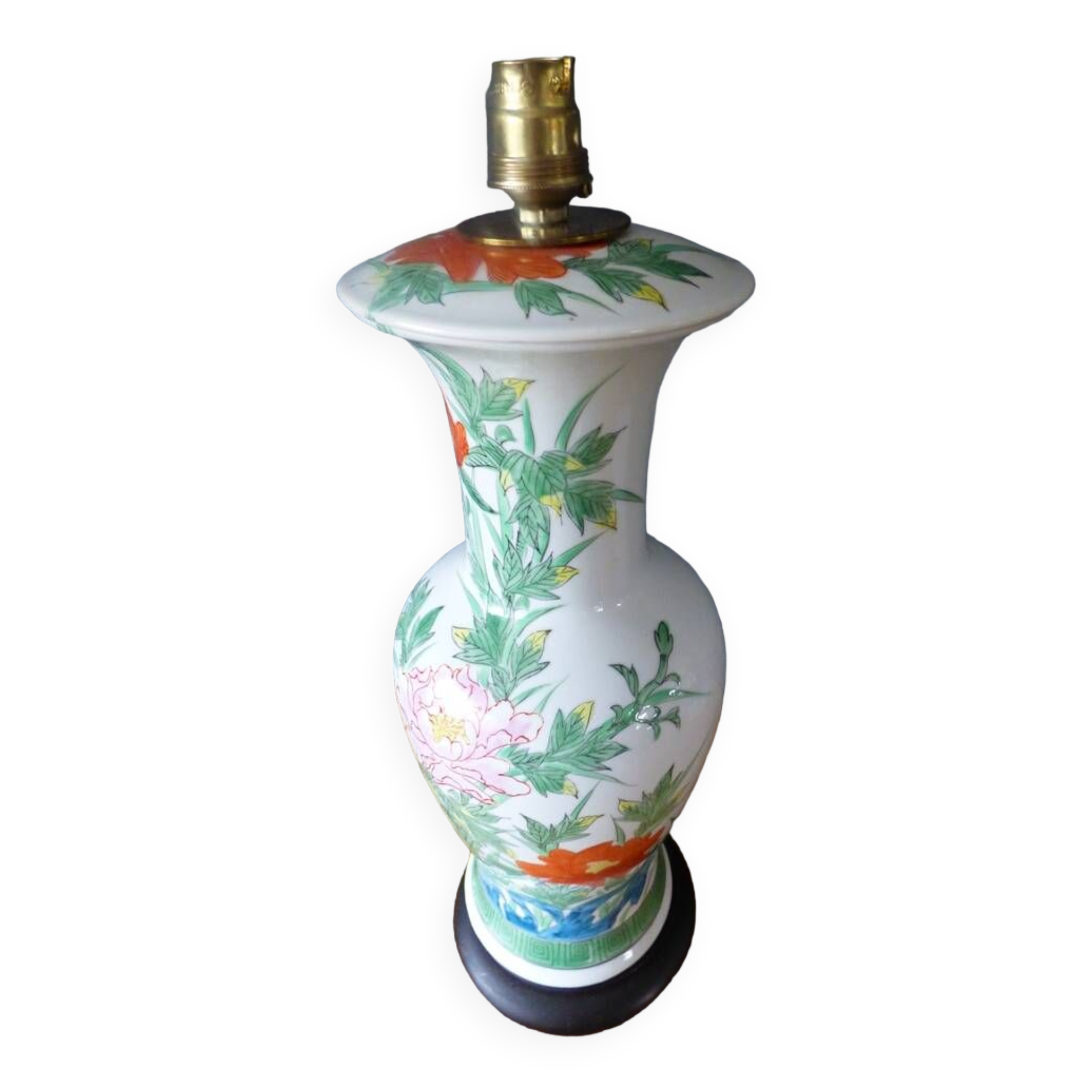Chinese white earthenware lamp base with flower decoration