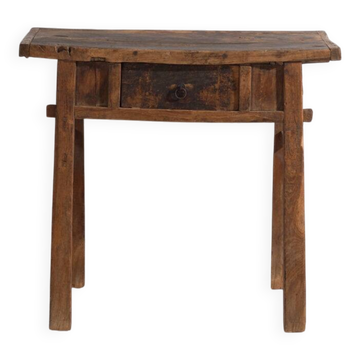Table ancienne en bois massif – Table d’appoint chinoise avec tiroir – circa 1900