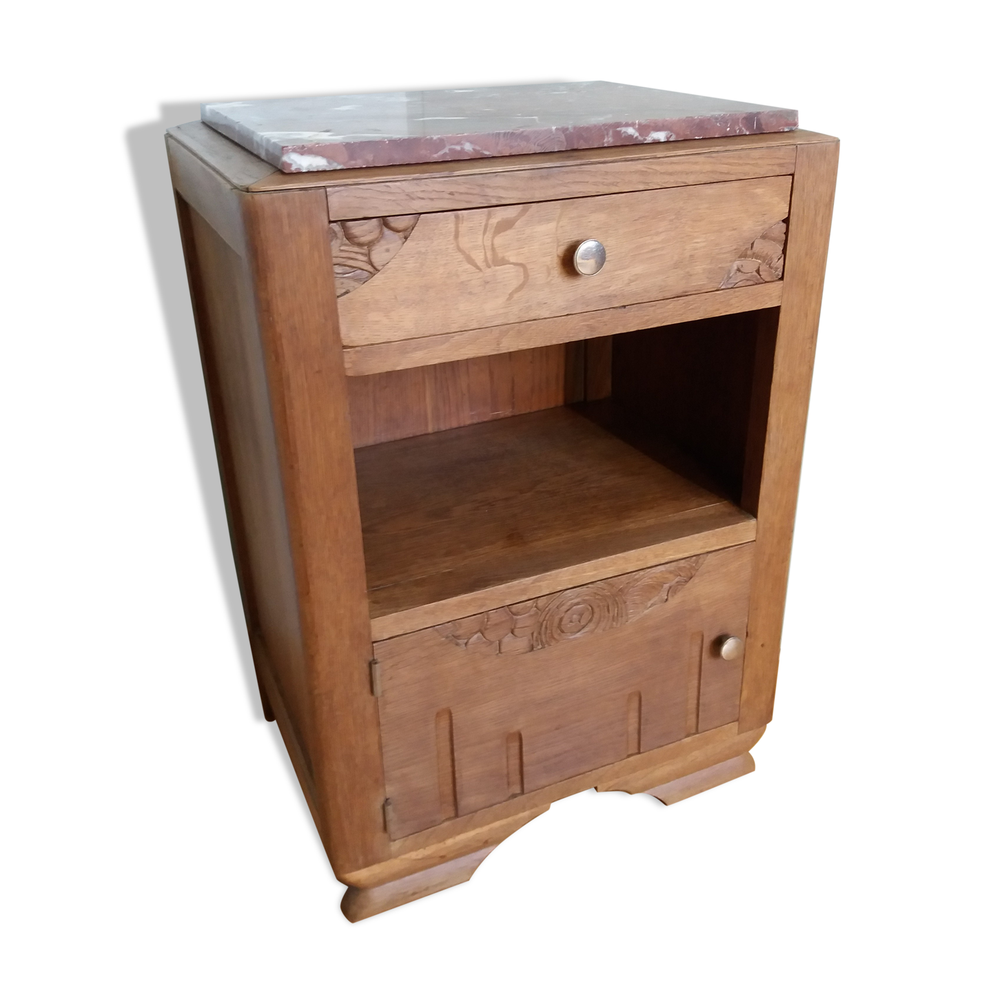 Art deco bedside table marble and wood
