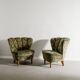 Vintage Swedish Modern Green Floweral Armchairs, 1940s