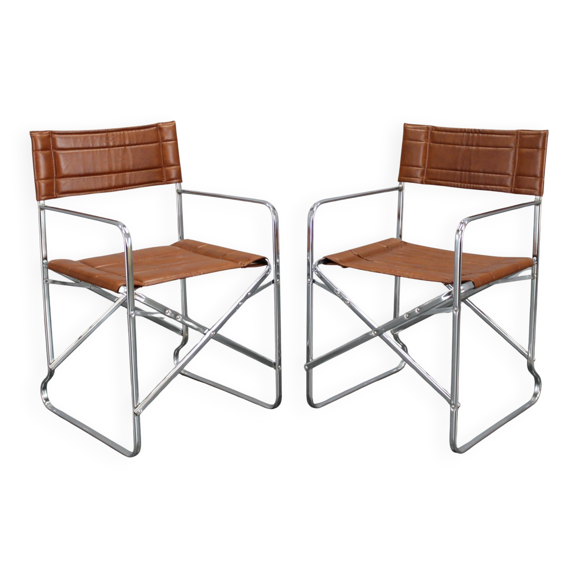 1970s pair of Italian folding chairs with leatherette upholstery