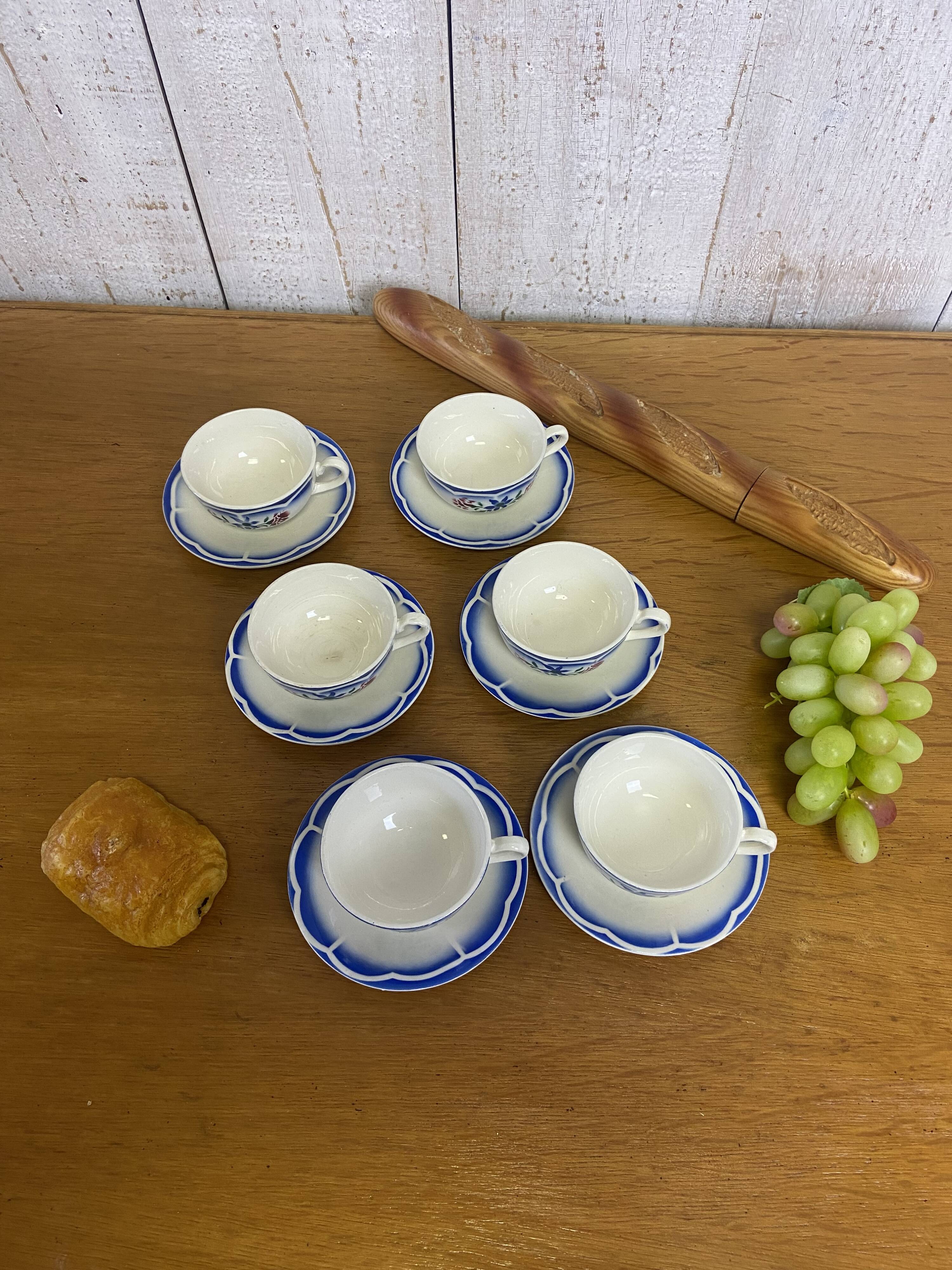 Set of 6 cups and saucers Sarreguemines "Elorn"