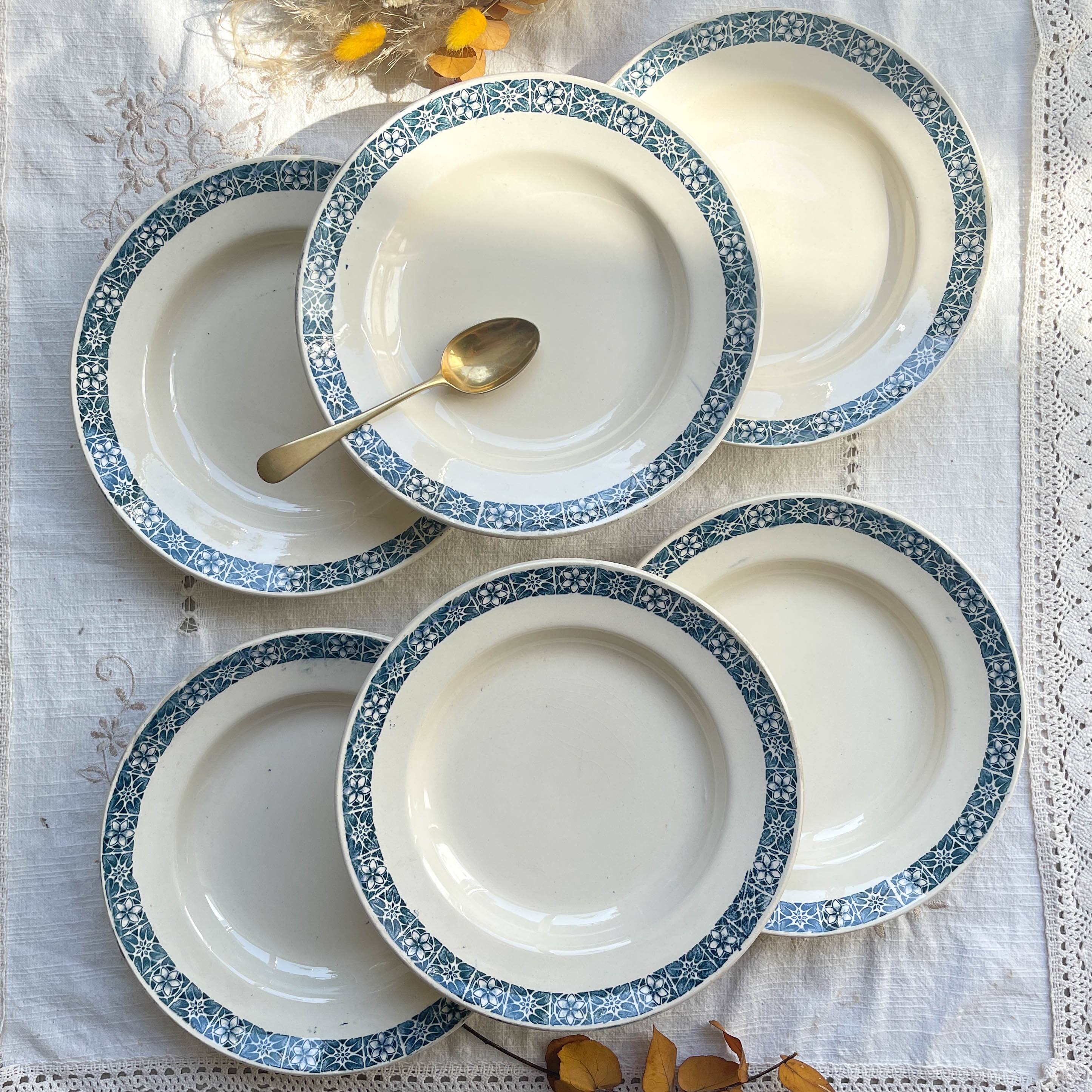 6 assiettes creuses terre de fer bleu longchamp modèle « rené »