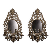 Pair of antique wall mirrors in bronze – baroque style, with integrated candle holders.