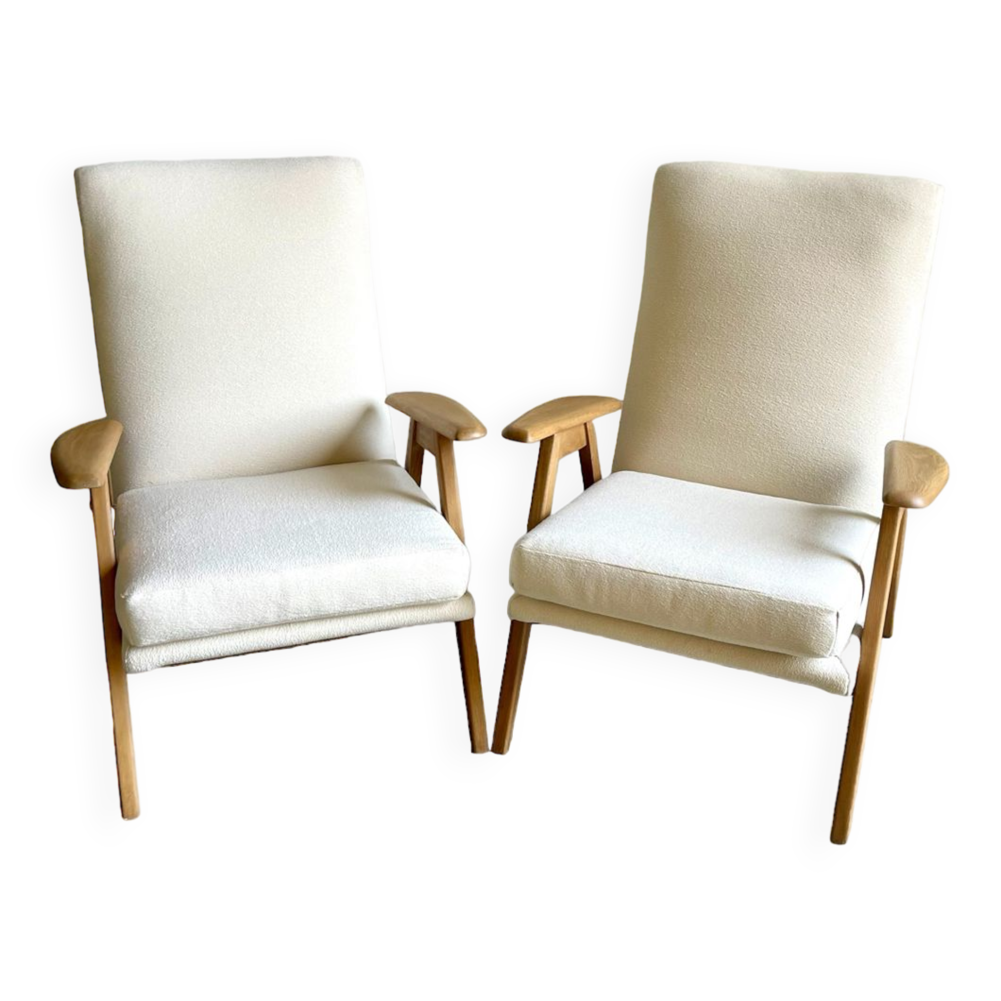 Vintage Scandinavian armchair wood and fabric buckle