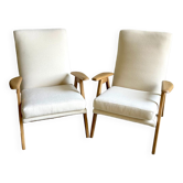 Vintage Scandinavian armchair wood and fabric buckle