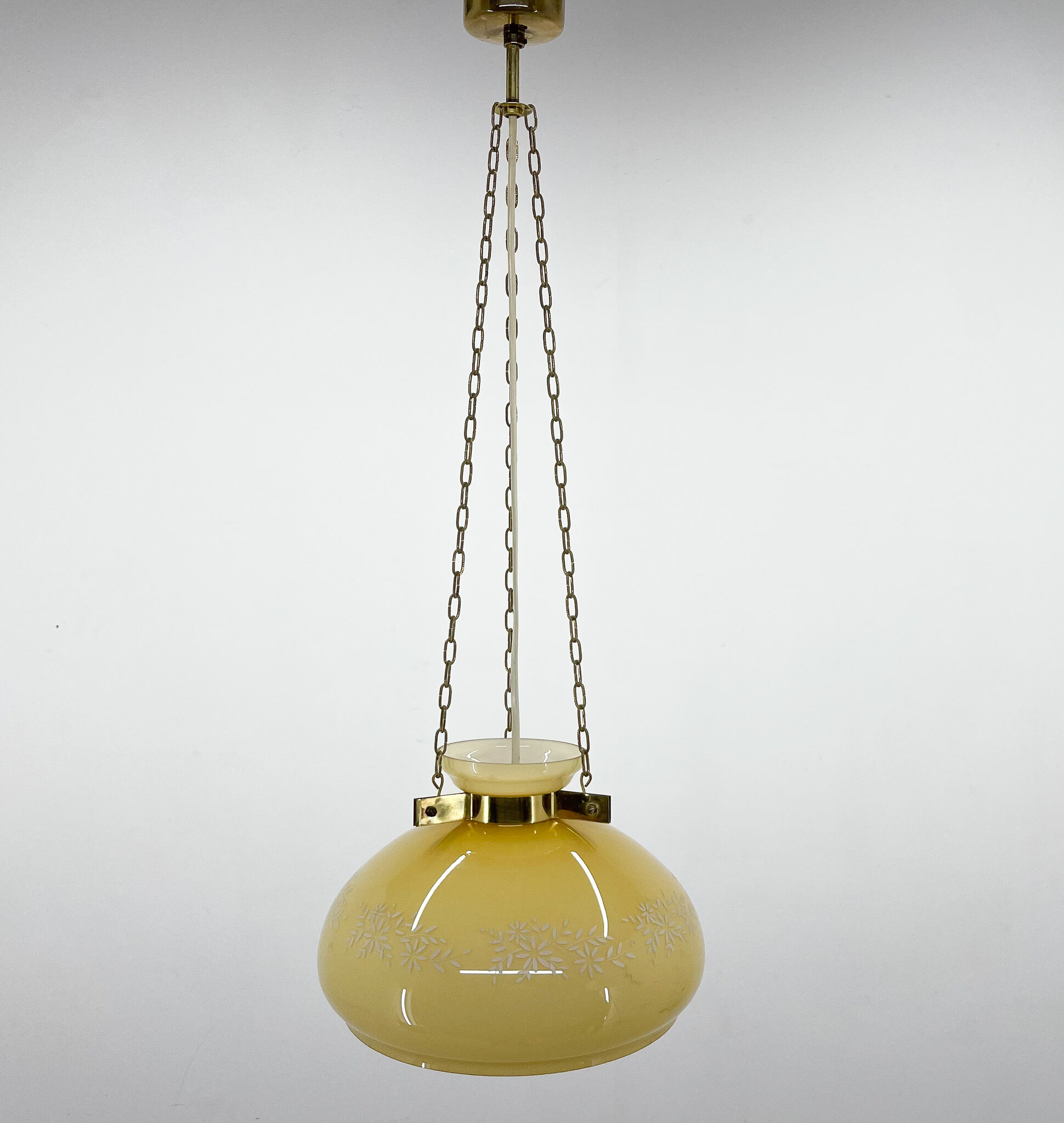 1950's Glass & Brass Pendant Light