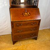 Antique Edwardian Bureau Bookcase with Inlaid Floral Detail – Early 20th Ce