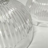 Two cheese bells molded pressed glass striated Art Deco style early twentieth century